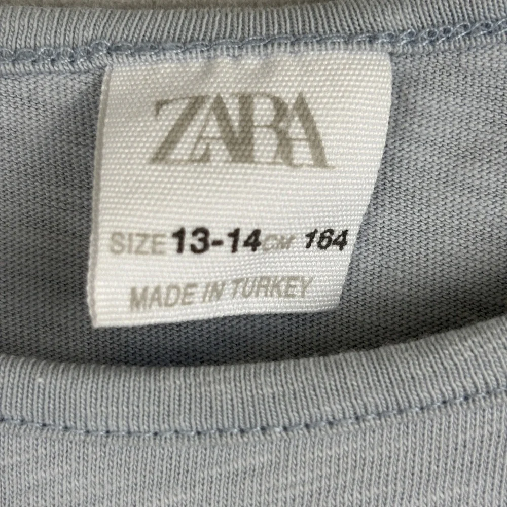 Zara Kids Girls Lt Blue Graphic T-Shirt Ruched Cap Sleeve Positive Vibes 13-14